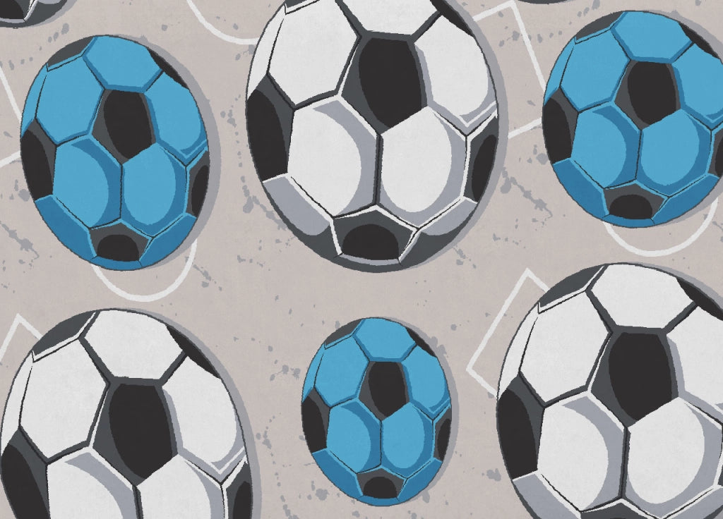 Telo Arredo Multiuso Linea Pensieri Delicati In 100% Cotone Disegno Calcio - Matrimoniale - Azzurro
