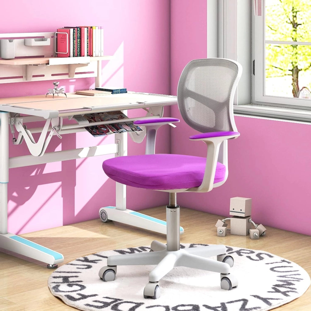 Sedia per Scrivania per Bambini, Sedia per Computer per Bambini con Altezza Regolabile, Ruote con Freni, Sedile Girevole a Rete, Sedia Ergonomica per Bambini 3-10 Anni (viola)