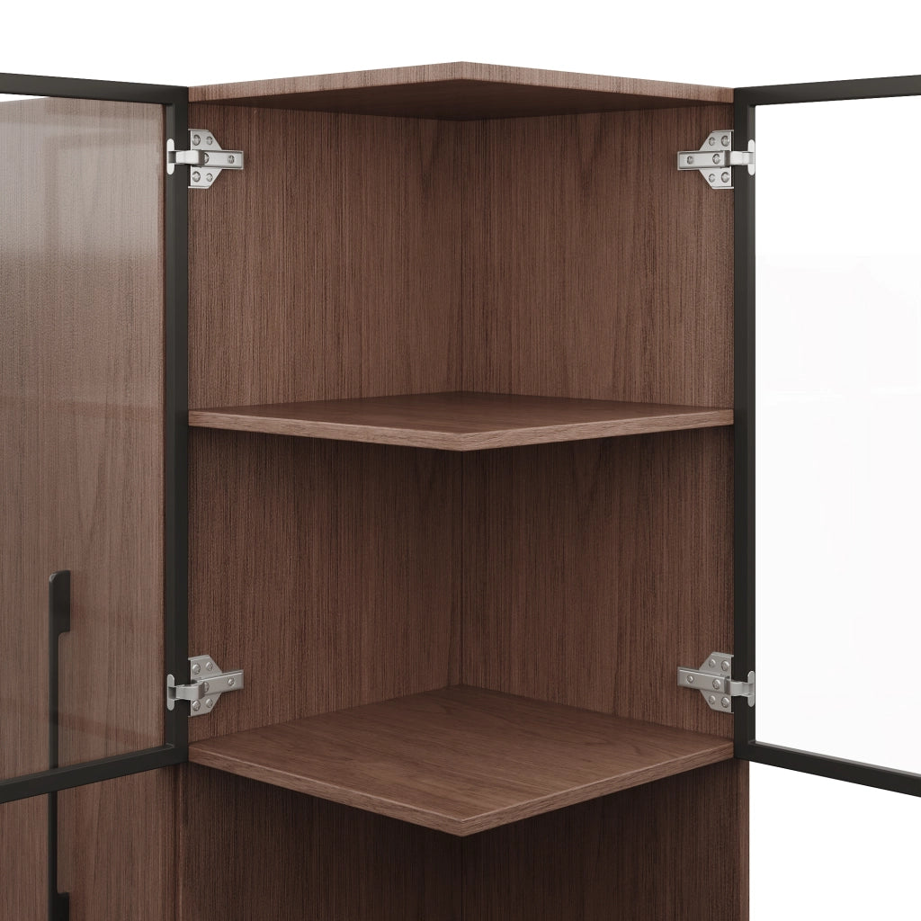 VETRINA 70 x 38 x 160 cm in MDF e vetro colore noce con LED