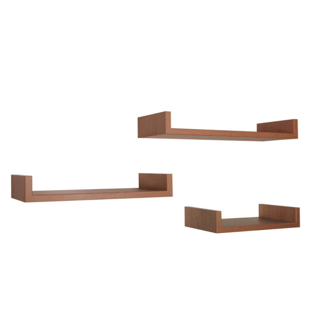 Set di 3 Mensole da Muro Modello CALAMITA MAXI, Mensole Muro Design, Mensola da Parete. Misure 60x8 p23.7 cm, 50x8 p23.7 cm e 40x8 p23.7 cm. Finitura   CILIEGIO - MADE IN ITALY