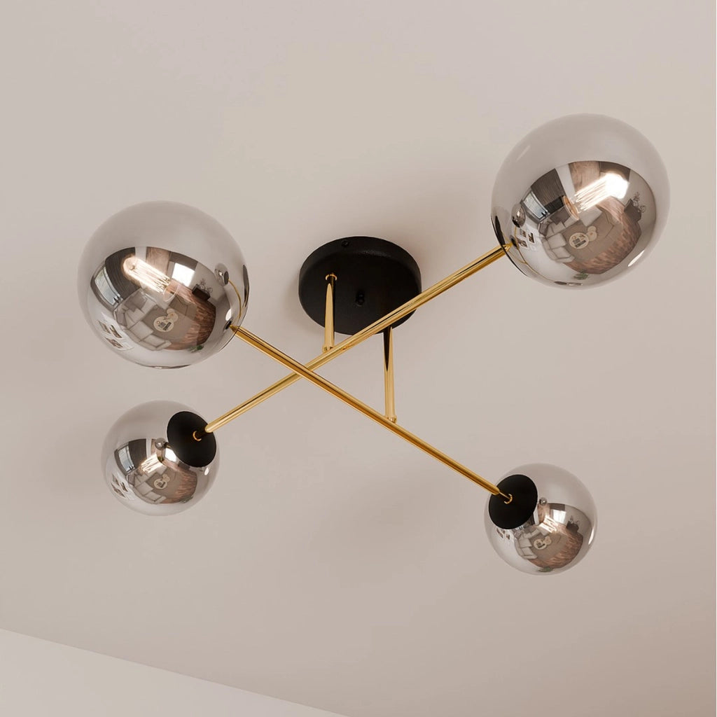 Lampada a sospensione Magnum in acciaio dorato e vetro