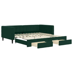 Divano Letto Estraibile Cassetti Verde Scuro 100x200cm Velluto 3196748