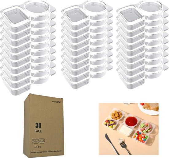 30 Herbruikbare Snackverpakkingen con Coperchi, Kruidenpotjes con Due Compartimenti, per Casa, Salse, Snack da Campeggio