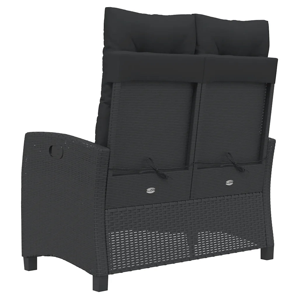 Panca Reclinabile da Giardino con Cuscini Nera in Polyrattan 368226