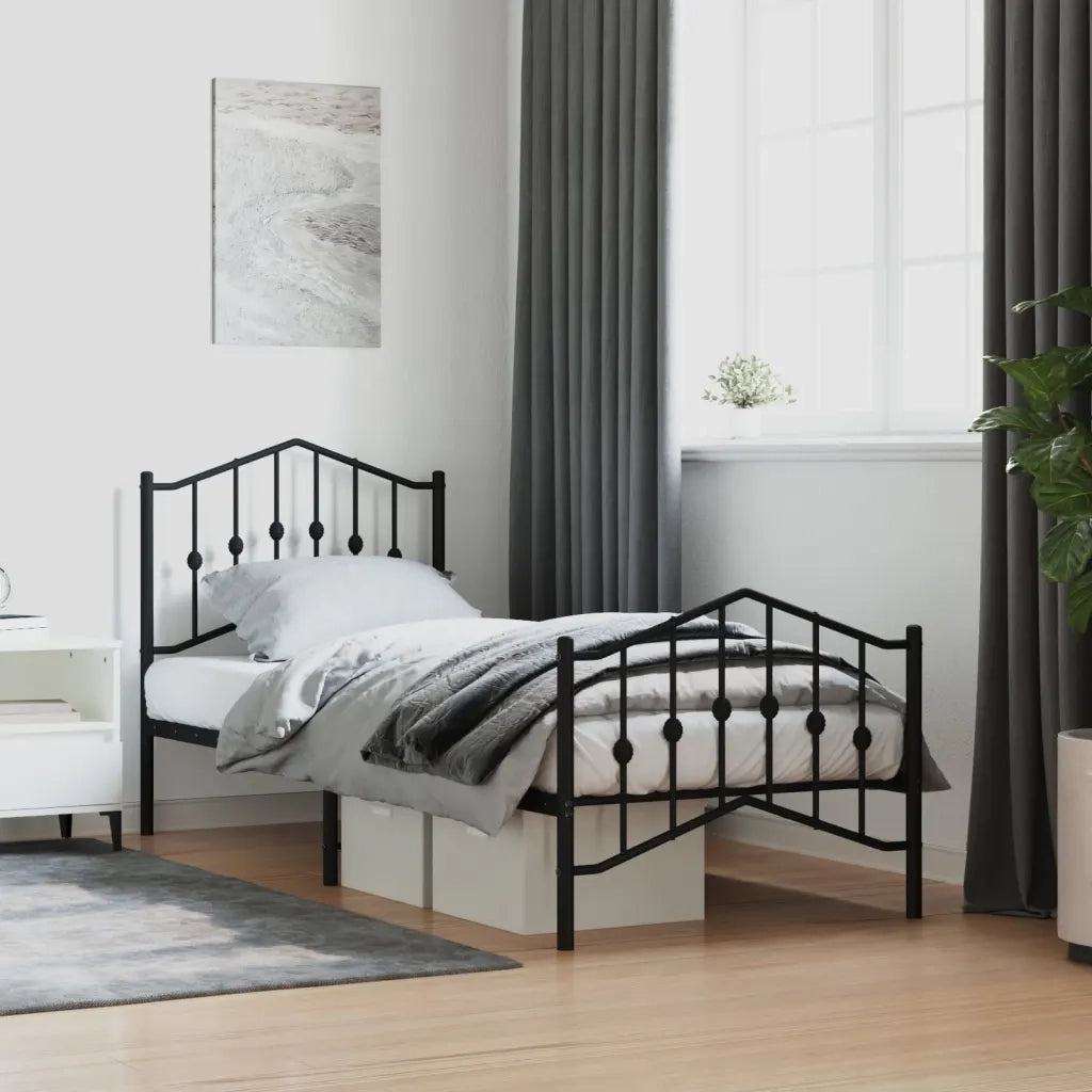 Letto singolo | Letto per adulti | Giroletto con Testiera e Pediera Metallo Nero 80x200 cm
