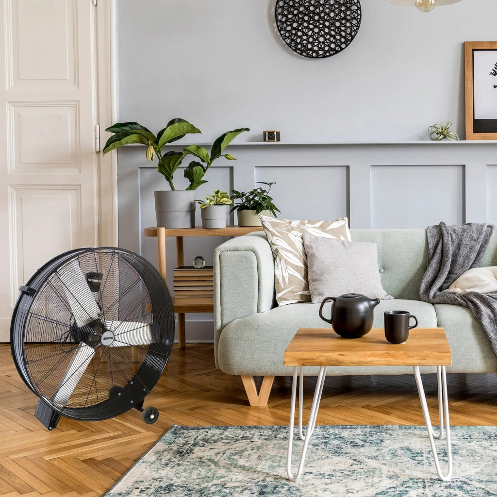 Zephir ZDM90CM Ventilatore industriale da pavimento ad alta velocità ple 90cm 3 velocità 300W in alluminio 2 ruote e maniglia Nero