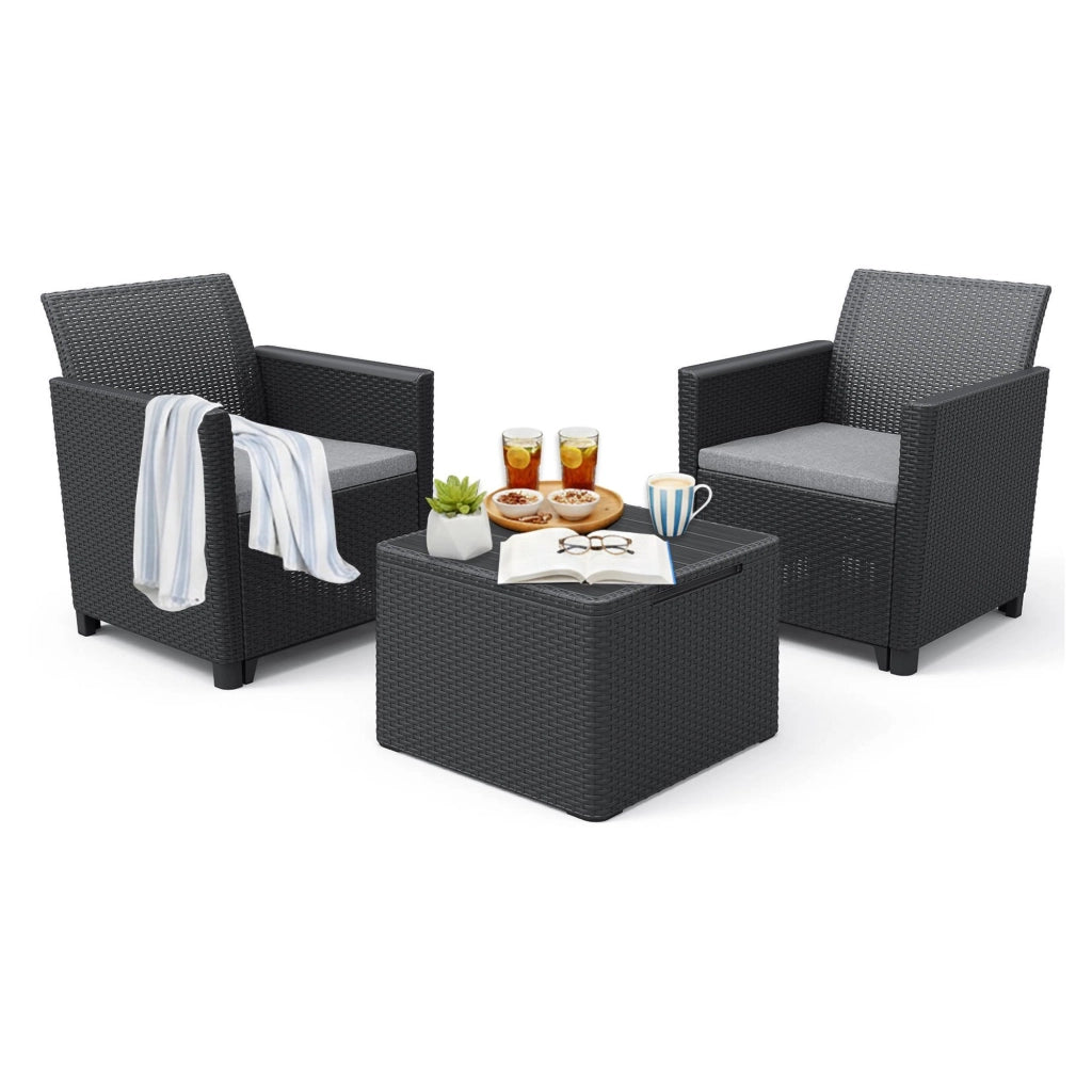 Set salotto da esterno Barrie, Salottino outdoor, Set da balcone o giardino, Composizione soggiorno per esterni, 64x65 h74 cm, Antracite