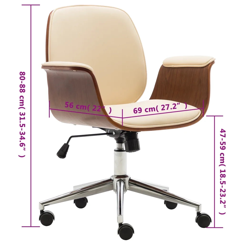 Sedia da Ufficio Crema in Legno Piegato e Similpelle 283127