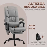 Poltrona Massaggiante e Reclinabile con Poggiapiedi, in Finta Pelle e Acciaio, 66x75x112-122 cm, Grigio