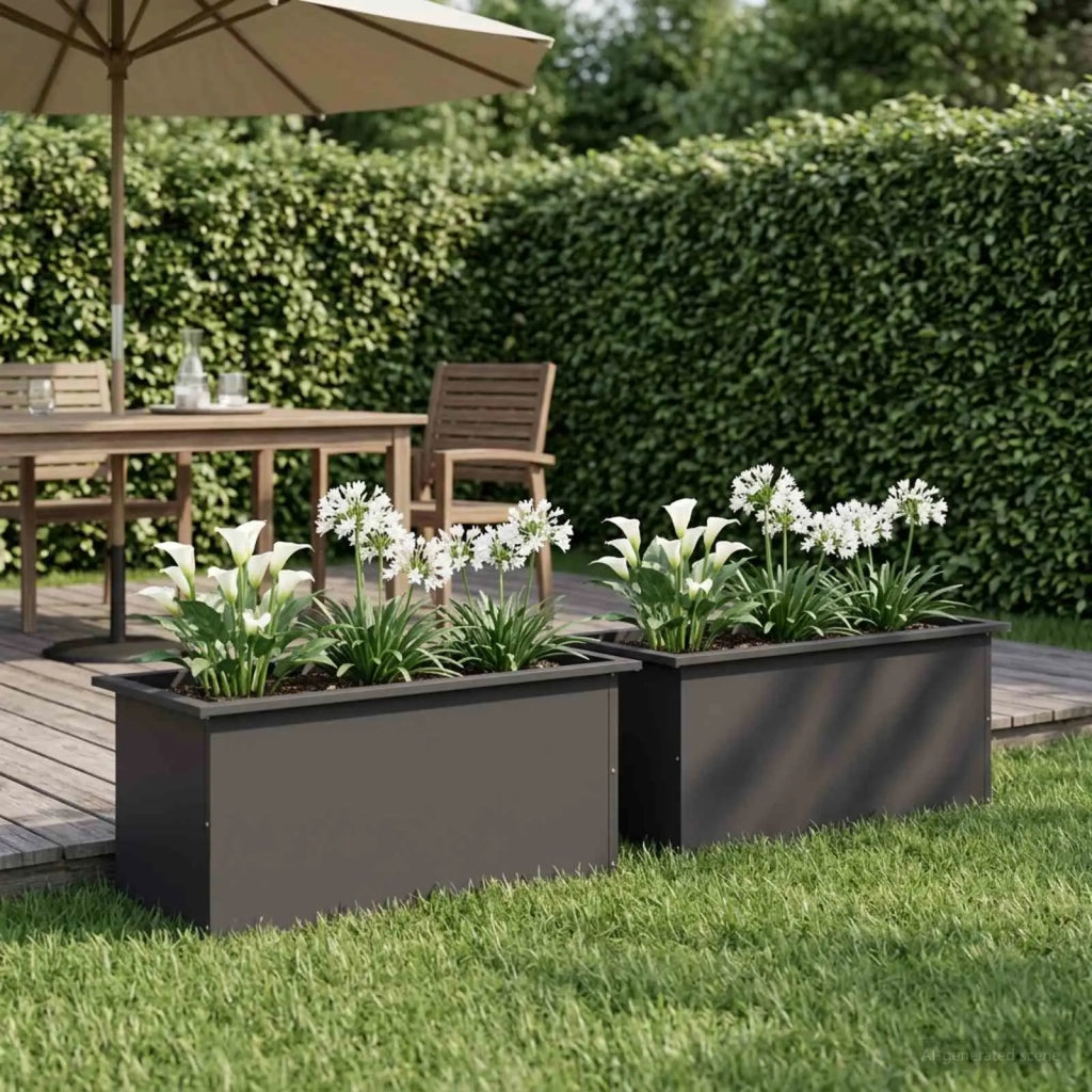 Fioriera da giardino con LED 2 pz Nero 40 x 80 x 40 cm Acciaio 8008155