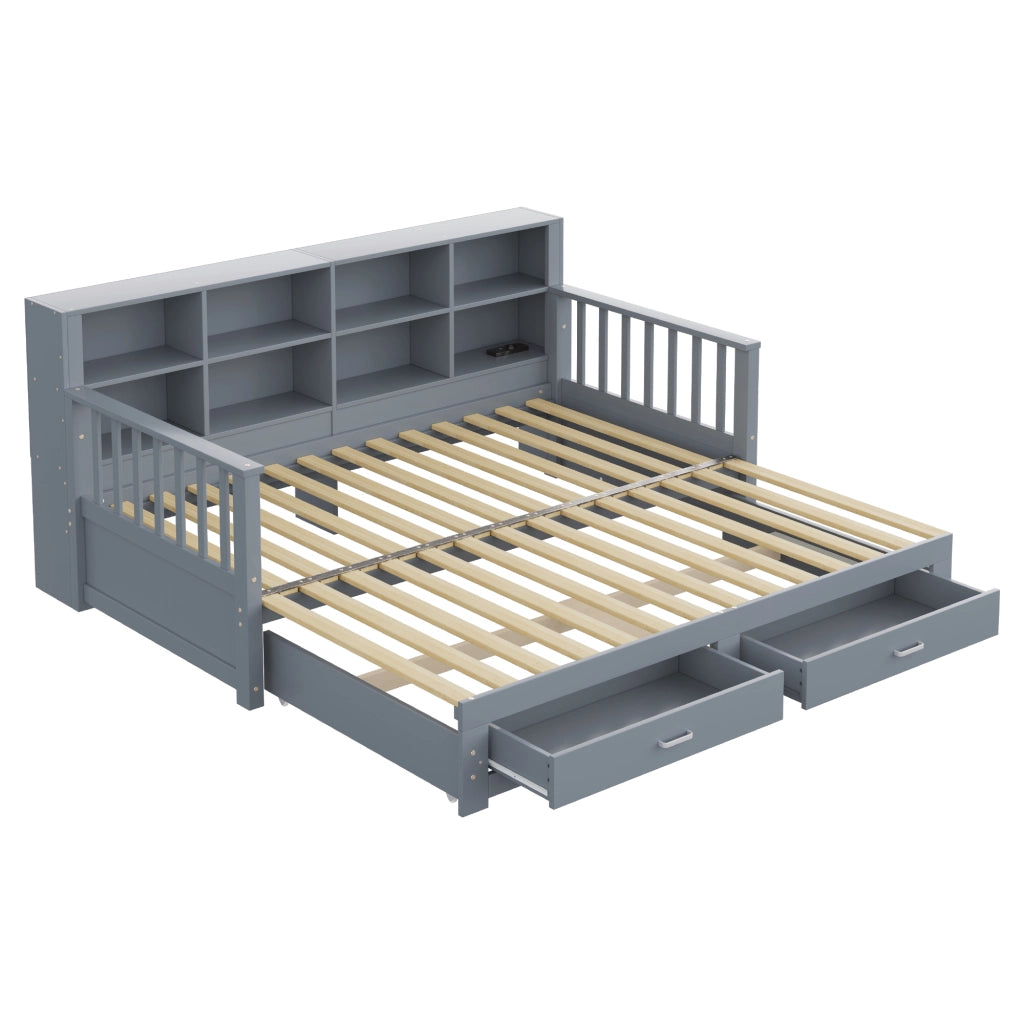 DIVANO LETTO ESTRAIBILE 90x190/180x190 CM LEGNO Grigio