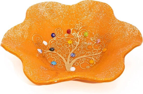 Decorazione per Parete Opbergschaal con Stile Fusto di Vite in Vetro Murano Decorato con Murrine e Foglia d'Oro (cm13x13)