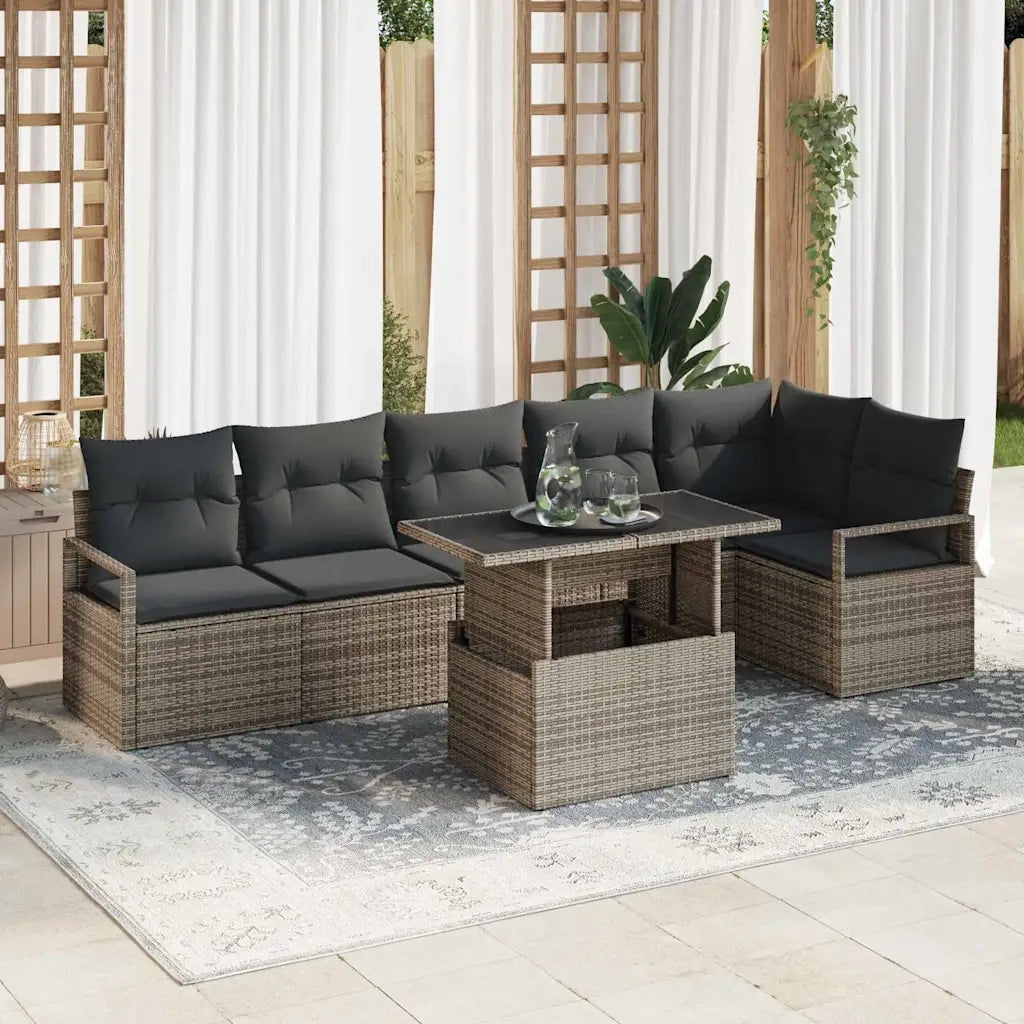 Set Divano da Giardino 7 pcs Grigio Poly Rattan 3357572