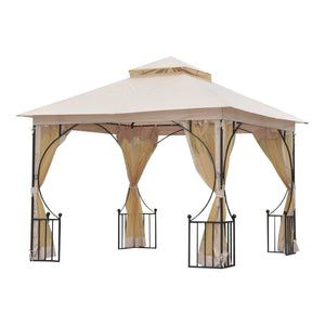 Gazebo da Giardino 3x3 m con Doppio Tettuccio in Metallo e Poliestere Beige