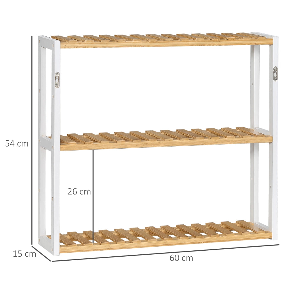 Scaffale a Muro in Bamb¨´ ¨C Xylo ¨C 3 Ripiani Naturale e Bianco 60x15x54 cm