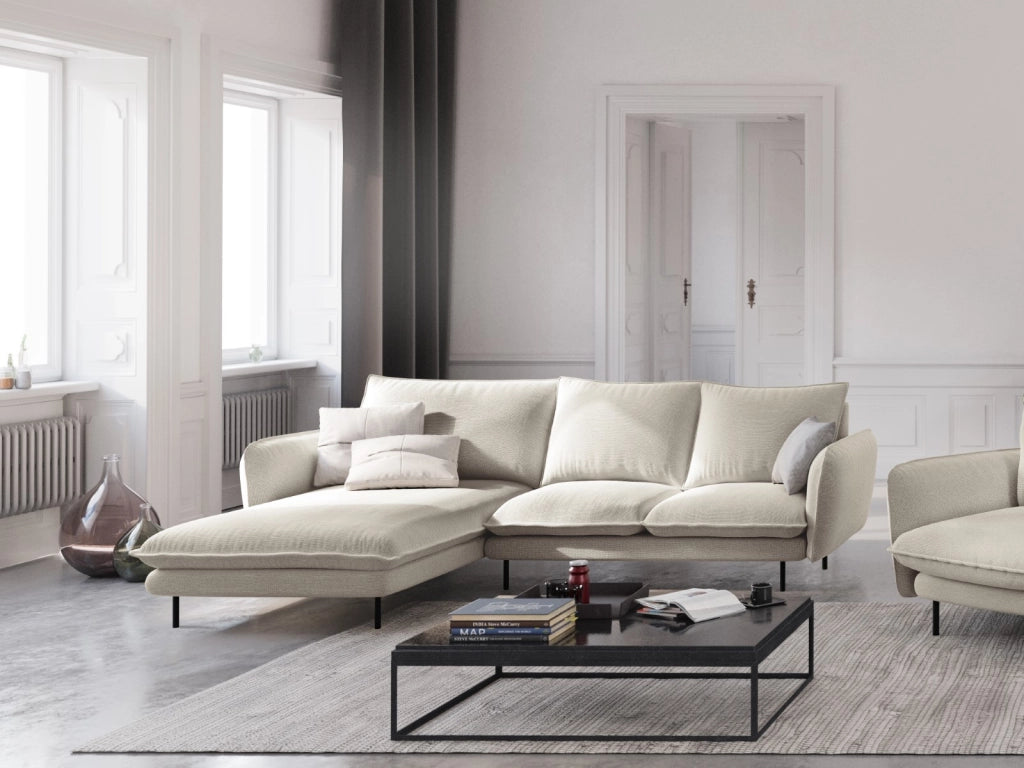 Cosmopolitan Design - Divano angolare sinistro "Vienna" 5 posti in tessuto strutturato beige chiaro 