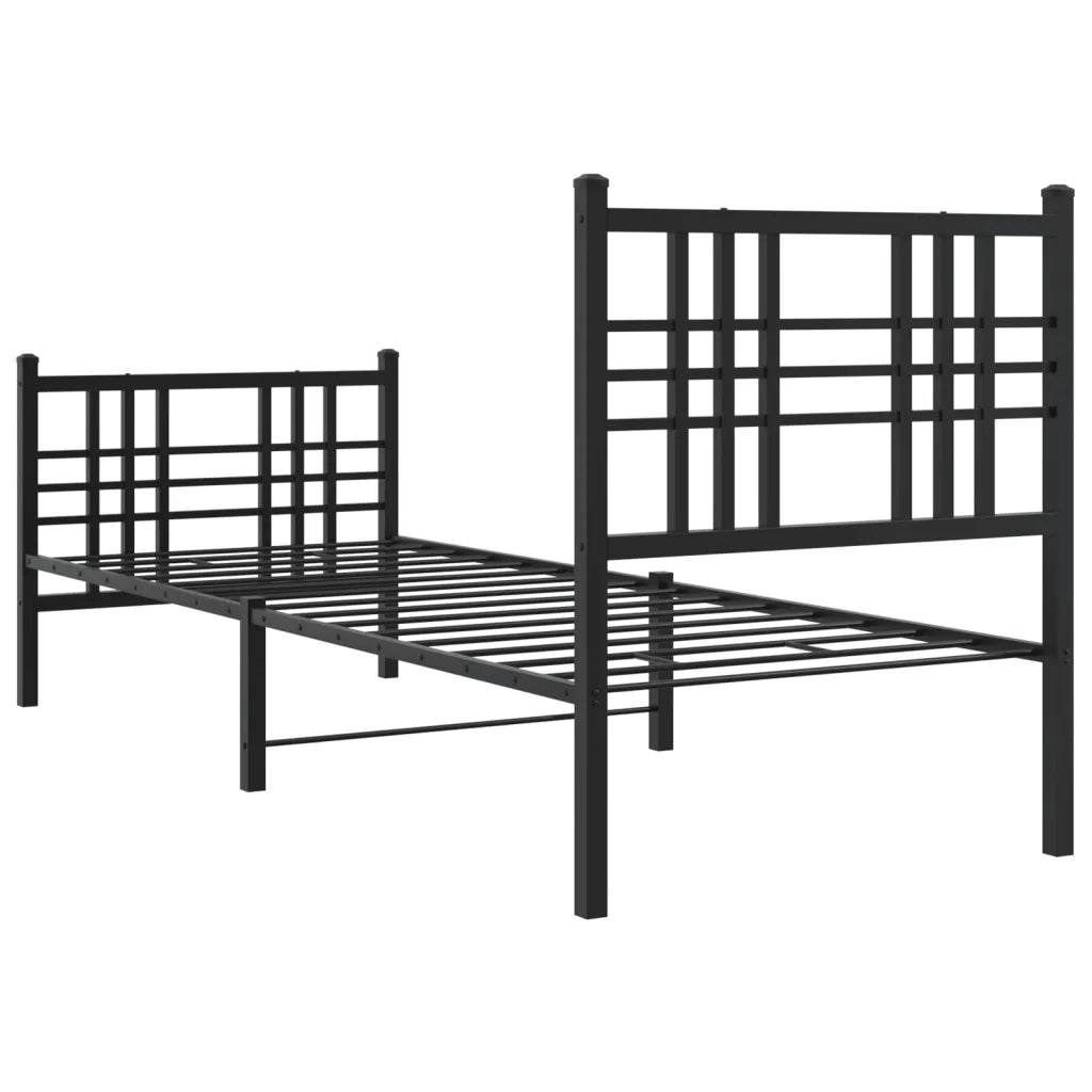 Letto singolo | Letto per adulti | Giroletto con Testiera e Pediera Metallo Nero 80x200 cm