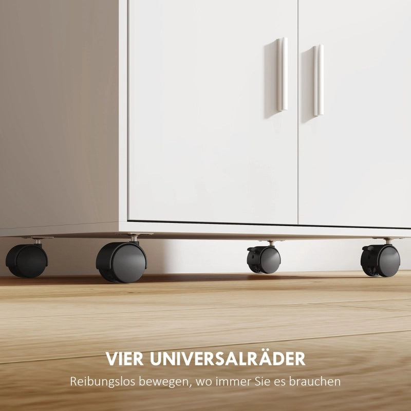 Mobile contenitore da cucina per microonde con piano estraibile 1 cassetto anta doppia e ruote bianco moderno in MDF