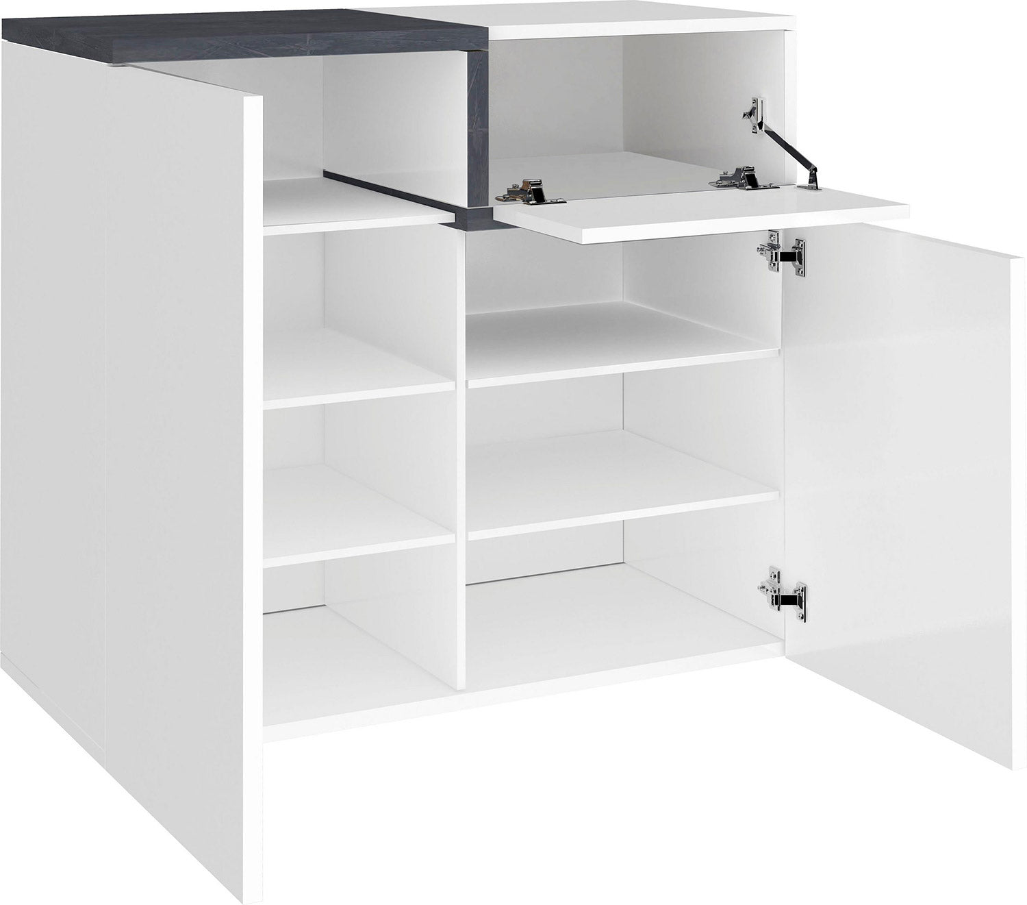 Scarpiera 2 Ante Battenti 1 Antina a Ribalta 80x40x80,1 cm Zet Bianco Lucido e Ardesia