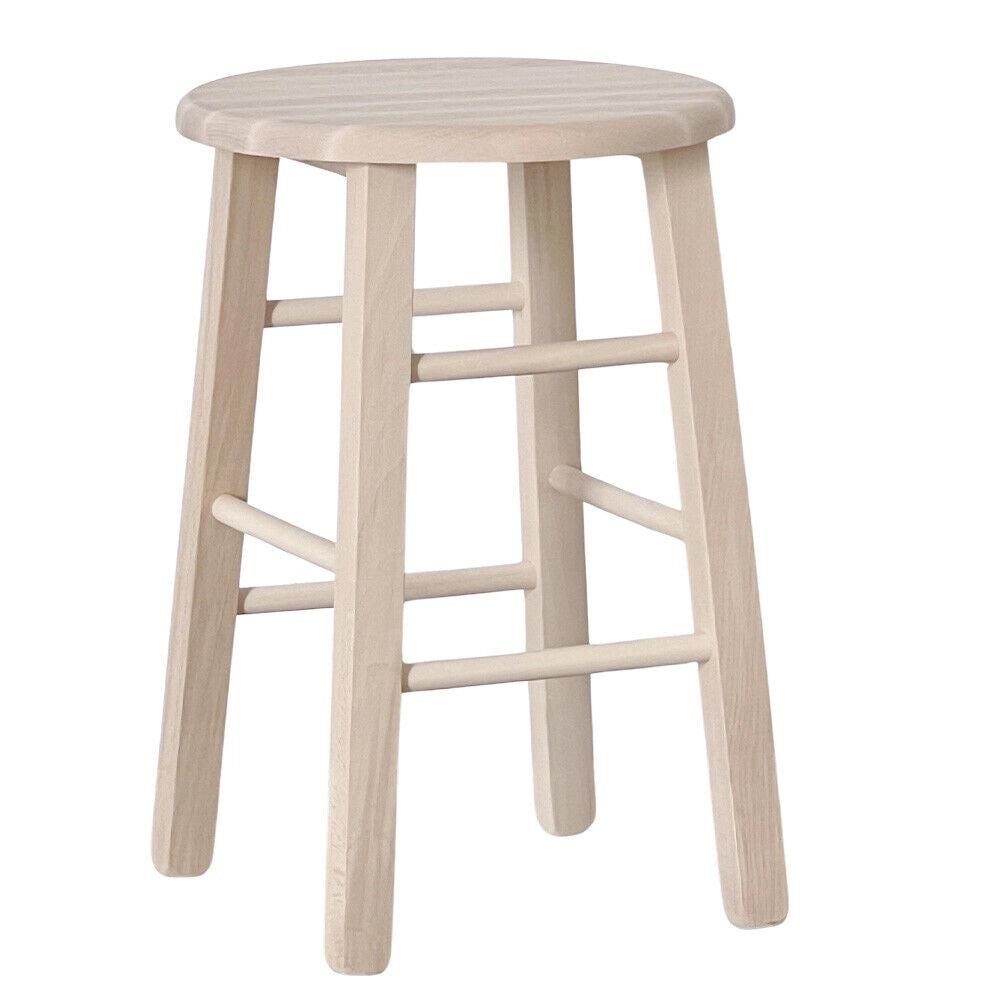 Sgabello in legno grezzo da verniciare h 47 cm con seduta rotonda e gambe dritte
