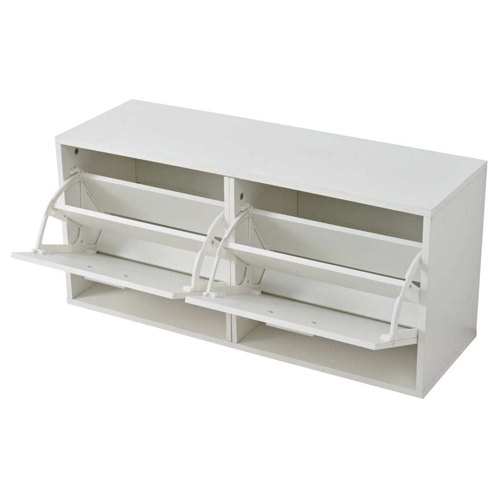 Set ingresso 4 pezzi con specchio; scarpiera a doppio livello 90x30x41;5 cm; bianco