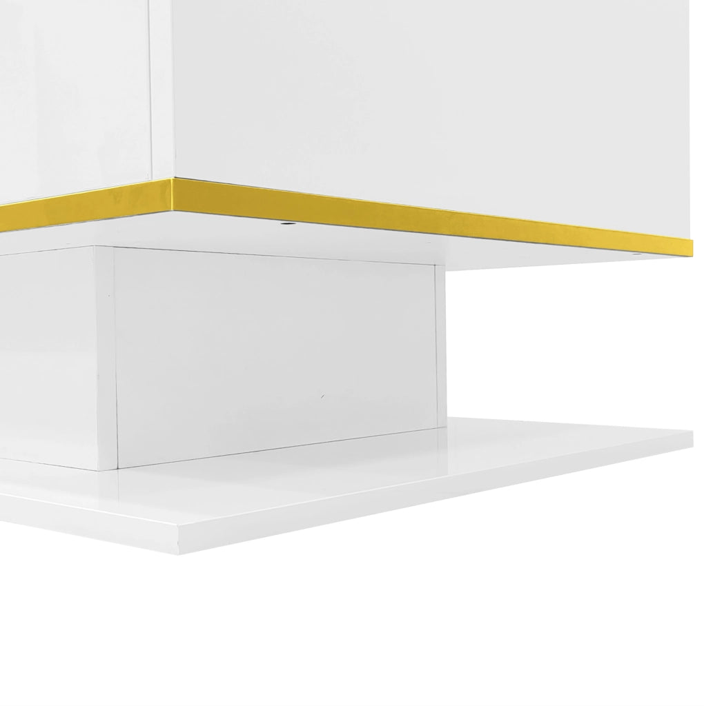 Tavolino da caffè moderno bianco e oro con LED, 3 cassetti e vano aperto