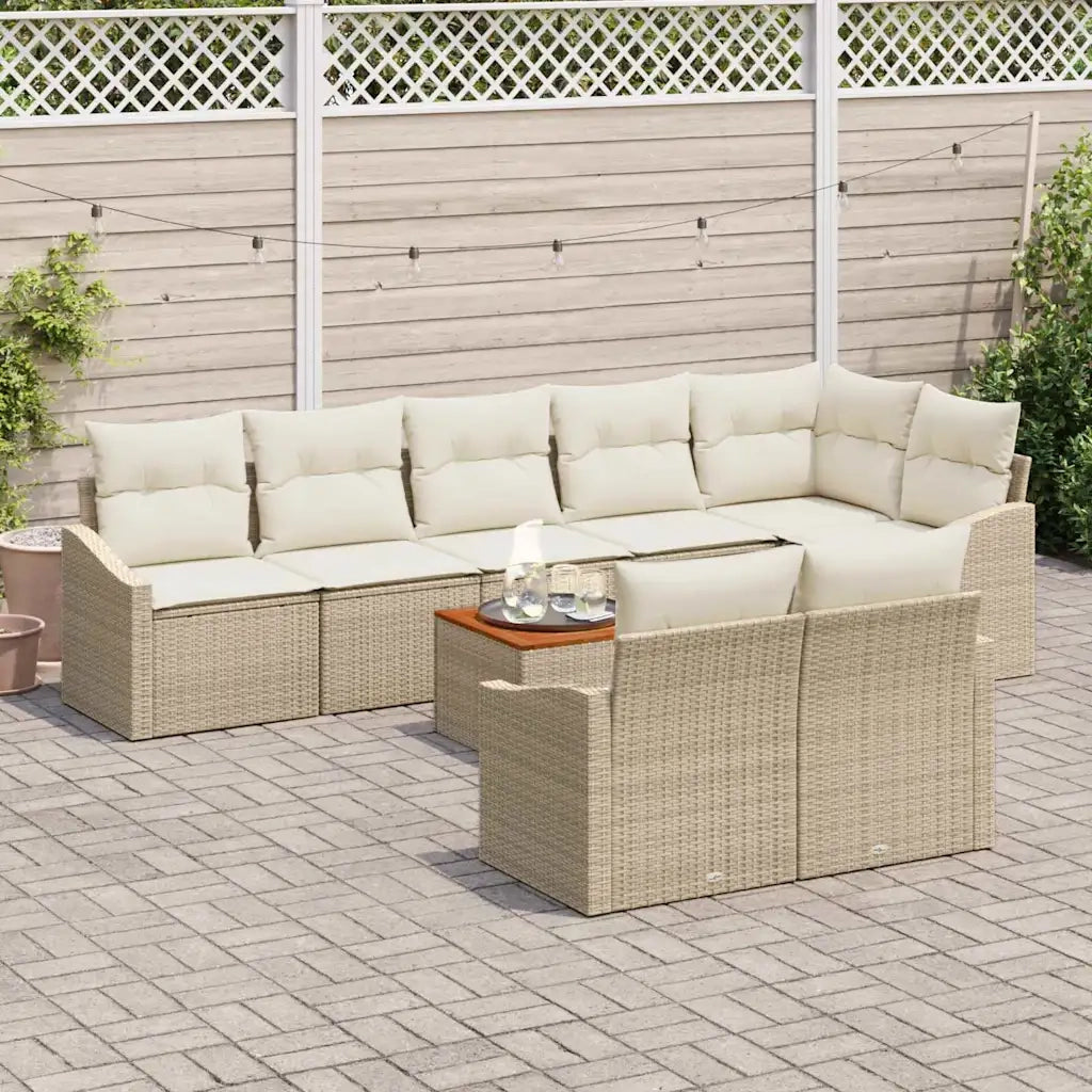 Set Divano da Giardino con cuscino 9 pcs Beige polyrattan 3347848