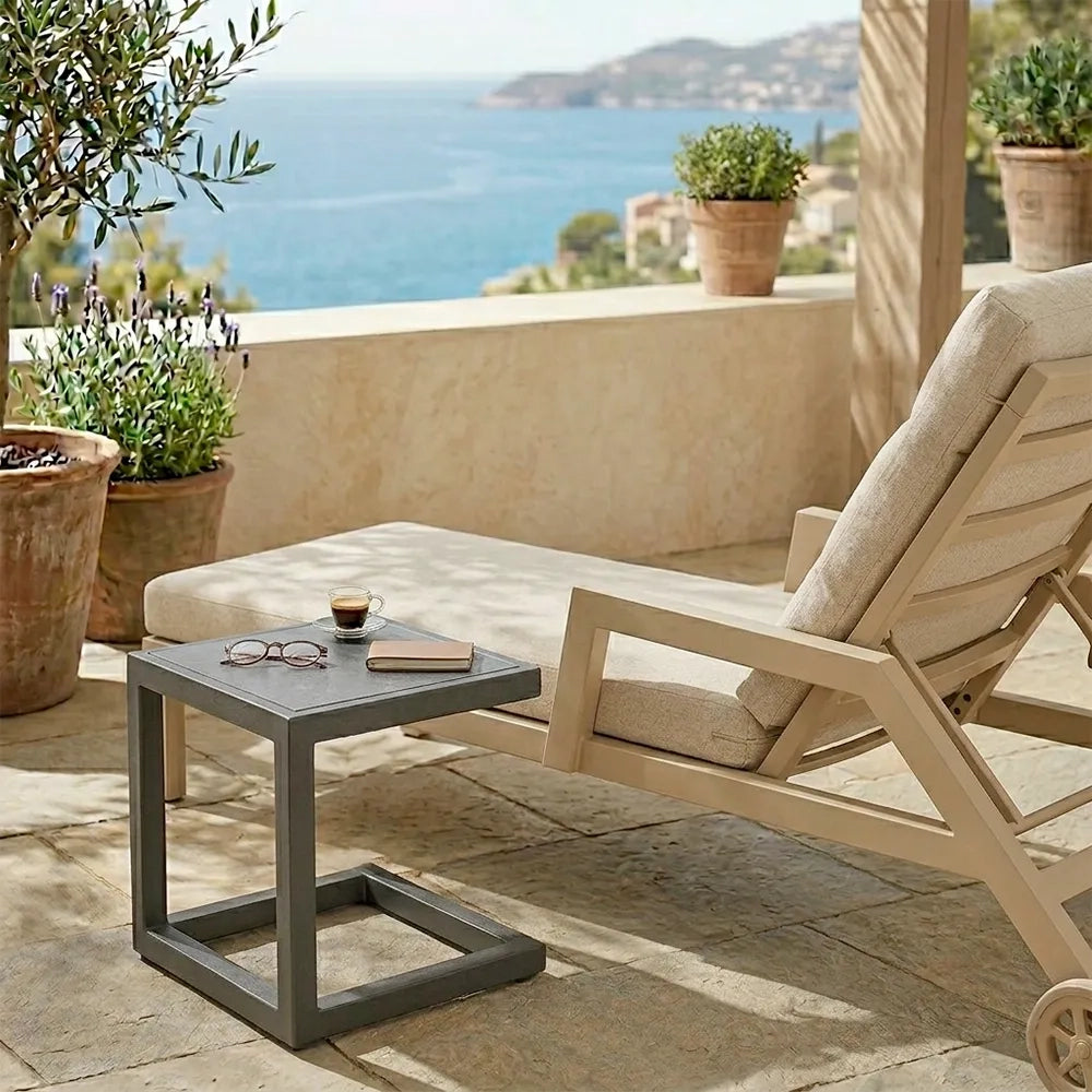 Tempo Style - Tavolino da Resort Nice antracite 43x35 cm | Tavolino Salvaspazio, Elegante e Resistente per Giardino, Terrazza e Balcone | Struttura in alluminio con top ceramica