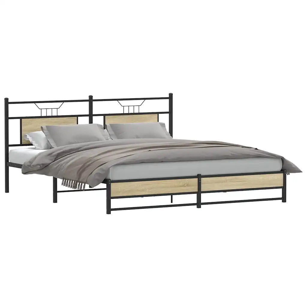 vidaXL Giroletto senza Materaso in Metallo Rovere Sonoma 183x213 cm