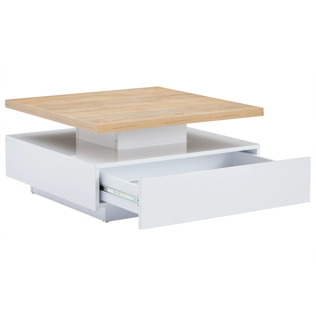 TAVOLINO da caffè girevole 70x70x36 cm bianco lucido e noce