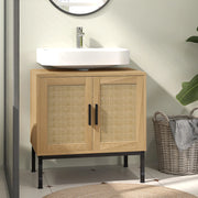 Mobiletto sottolavabo con ante in effetto rattan, struttura in legno, 60 x 39 x 60 cm, colore rovere