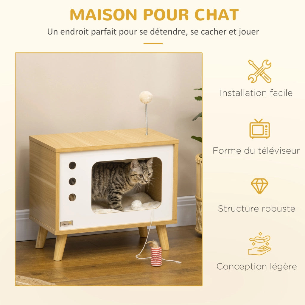 Niche per gatto a forma di TV con cuscino e palla ¨C zephmum ¨C grigio 50x28x43 cm