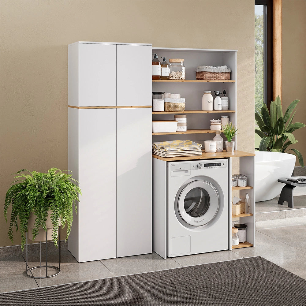 Armadio alto Viktor Bianco/Rovere artigianale 68 x 188.6 cm con 8 scomparti chiusi Vicco