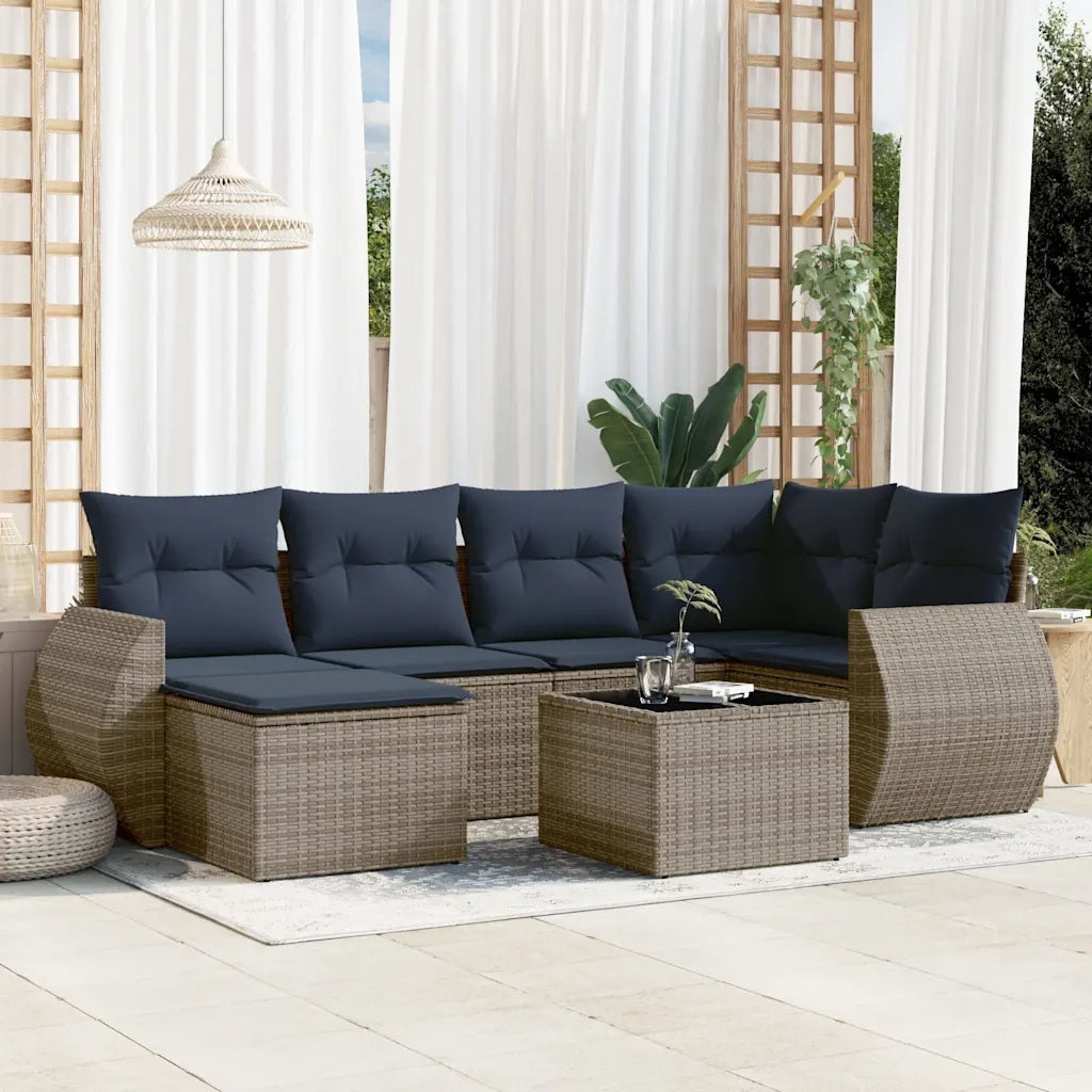 Set Divani da Giardino 7 pz con Cuscini Grigio in Polyrattan 3221670