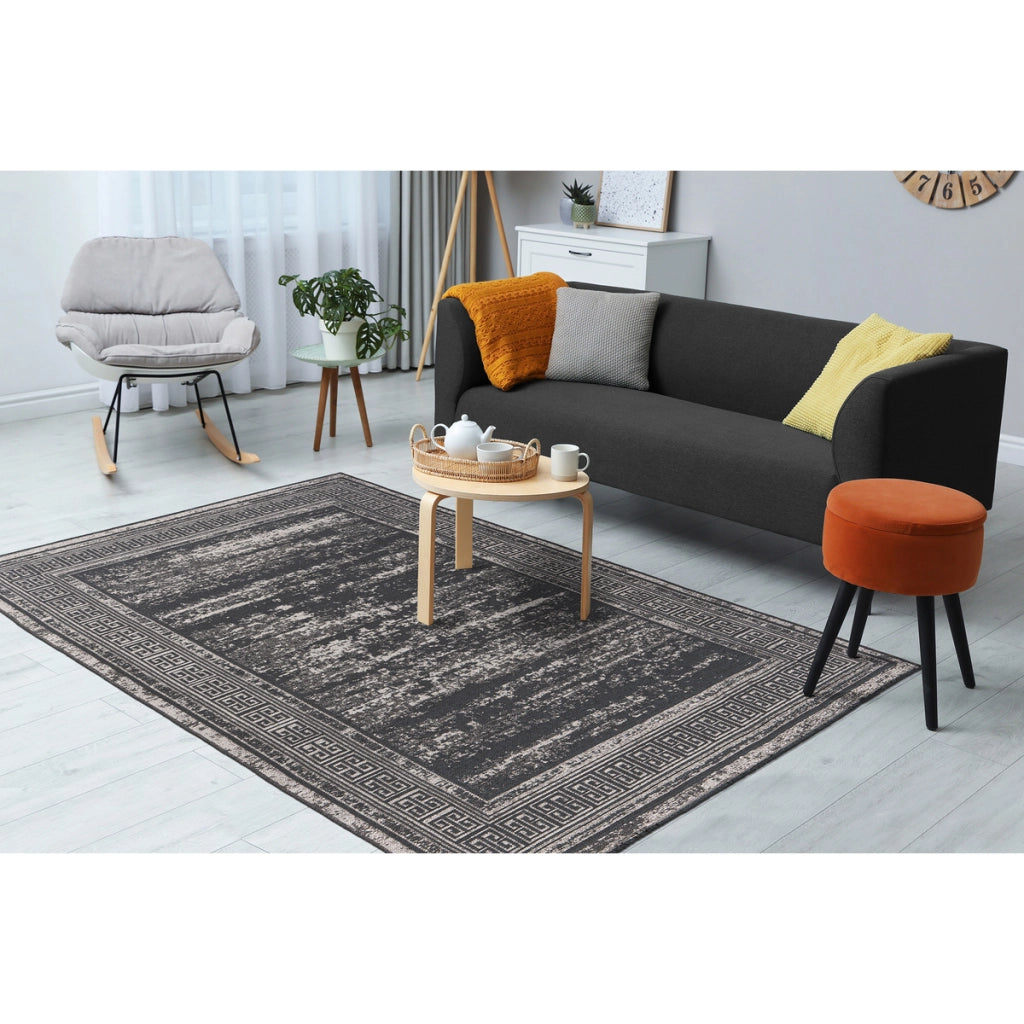 Tappeto moderno Kalea in grigio antracite con design a rilievo