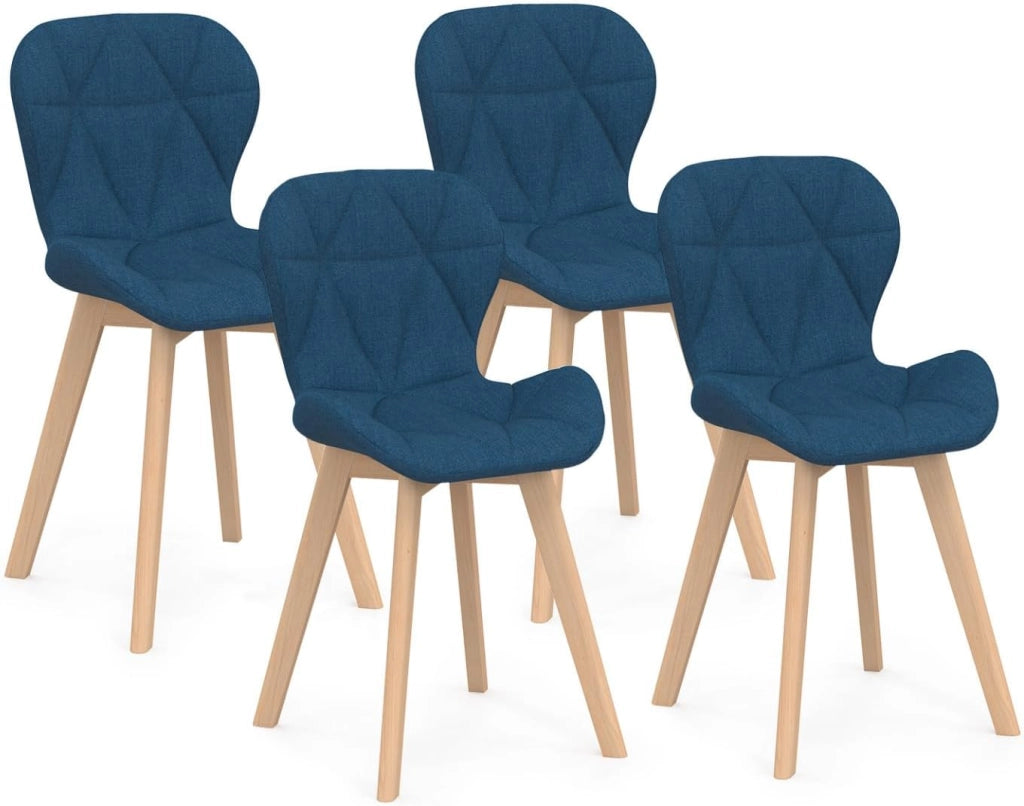 Set di 4 sedie ROBINE in tessuto blu anatra per sala da pranzo