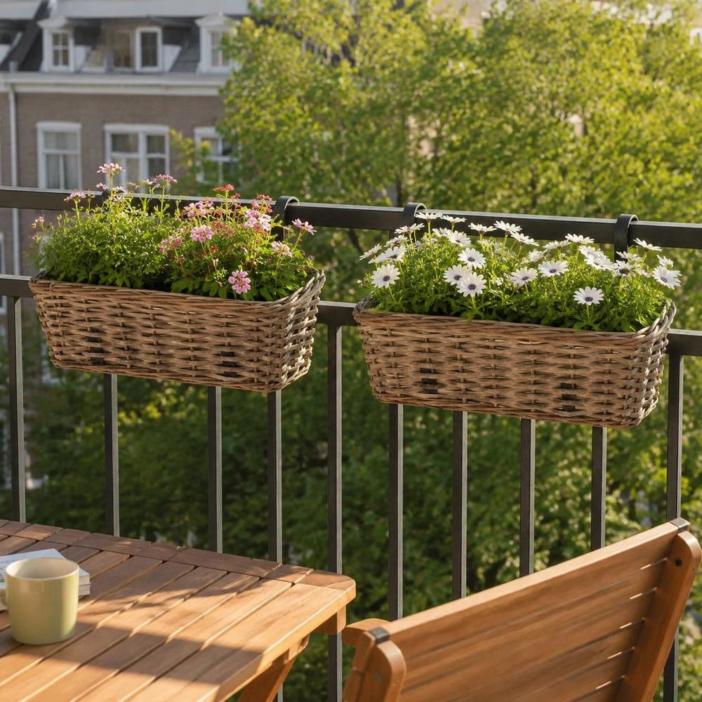 Balcony Flower Pots 2 Pcs. Willow With PE Lining 40 Cm