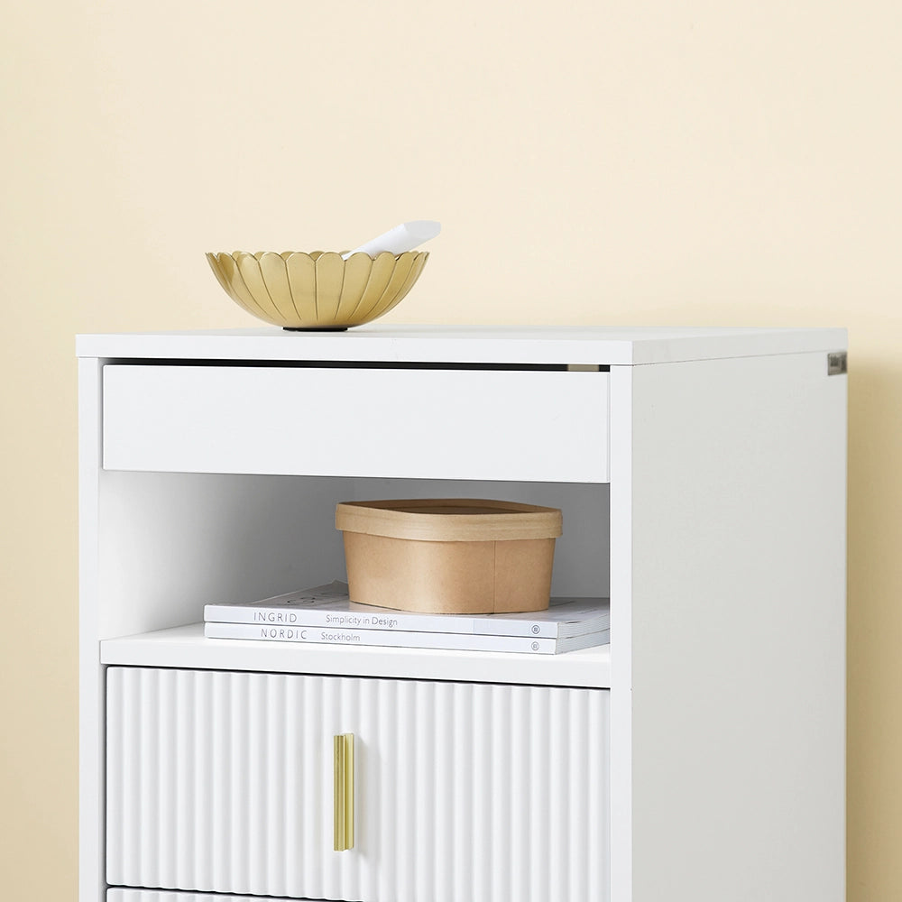 SoBuy Comodino, Comodino con 3 cassetti e ripiano, Tavolino moderno per camera da letto e soggiorno, Bianco L40 x P40 x A63 cm FBT168-W