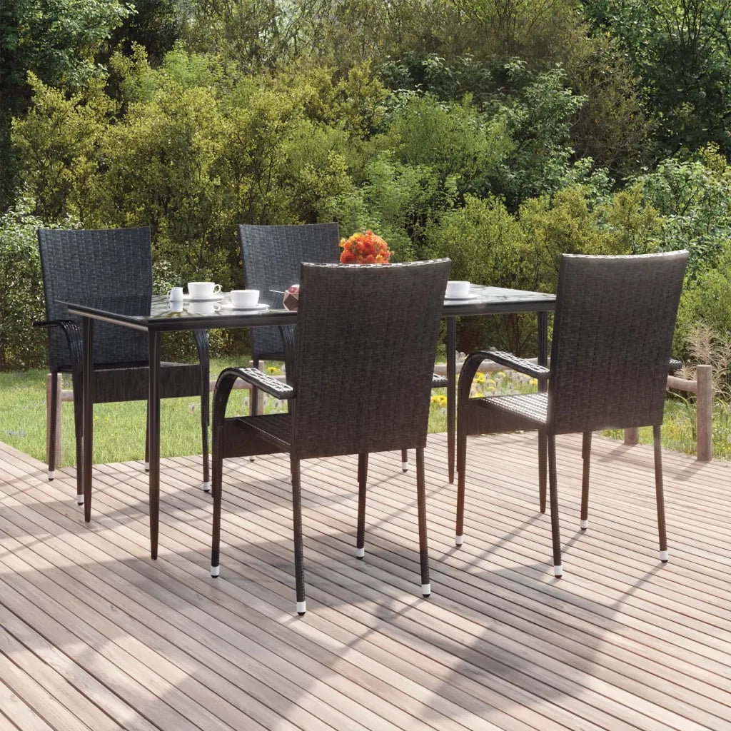 Set da Pranzo da Giardino 5 pz Nero in Polyrattan 3156668