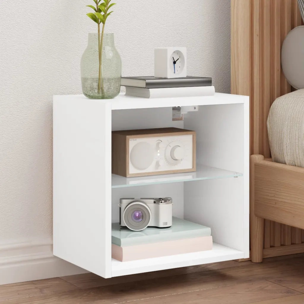 Comodino con Luci LED a Parete-Tavolino da notte Bianco 174489