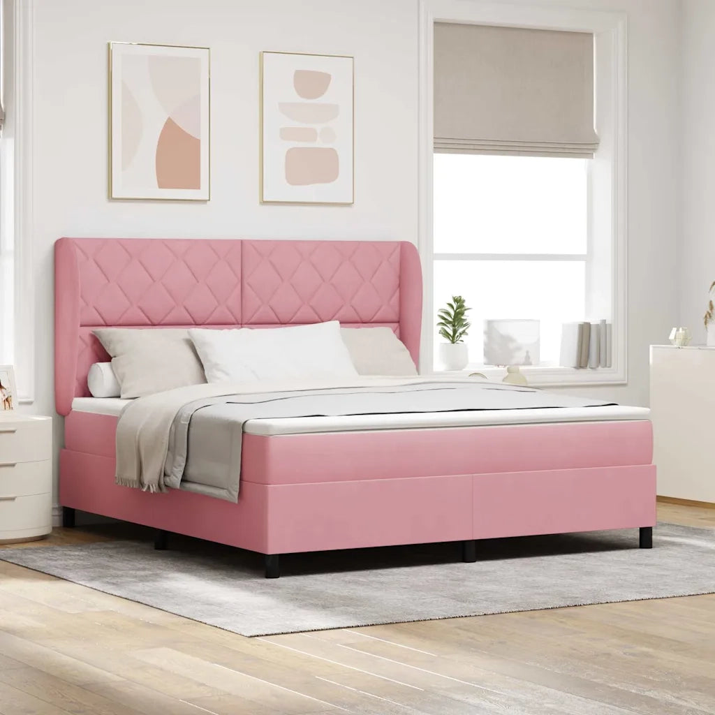 Letto a molle con materasso Rosa 200 x 180 cm Velluto 3340999
