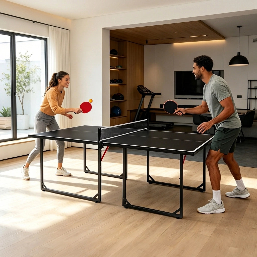 Tavolo da Ping Pong Pieghevole 182×91×76 cm 6 FT con Rete; 2 Racchette e 3 Palline; Portatile Nero