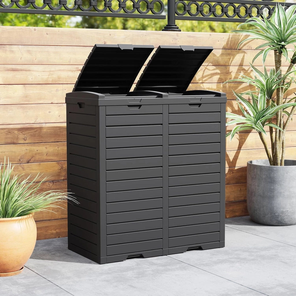 Pattumiera per Rifiuti Esterno e Interno 235 L, Contenitore per Raccolta Differenziata a Doppio Secchio Impermeabile con Coperchio, Vassoio e Maniglia, Bidone per Terrazza e Cucina (Nero)
