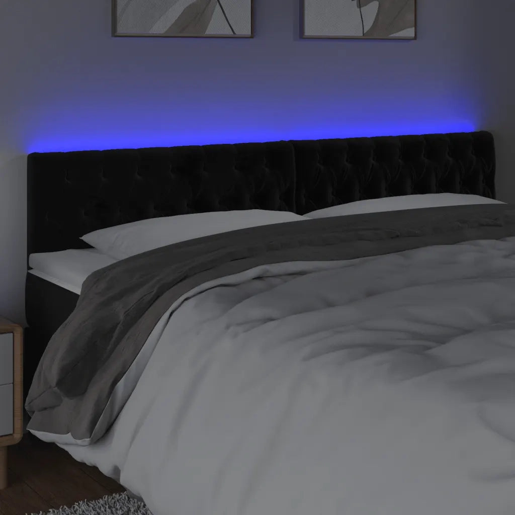 Testiera | Testata a LED Nera 200x7x78/88 cm in Velluto