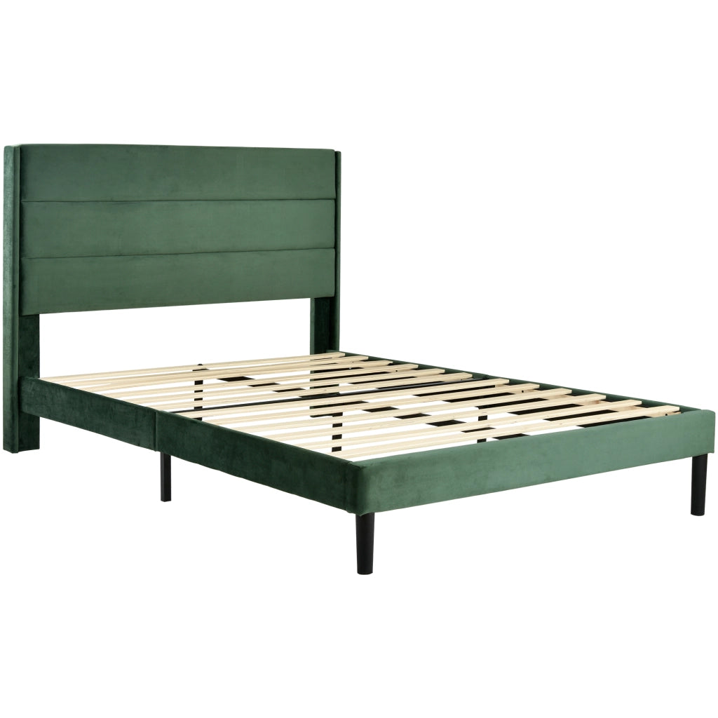 Letto imbottito matrimoniale 140×200 cm con testiera e rete; materasso incluso; velluto; verde scuro