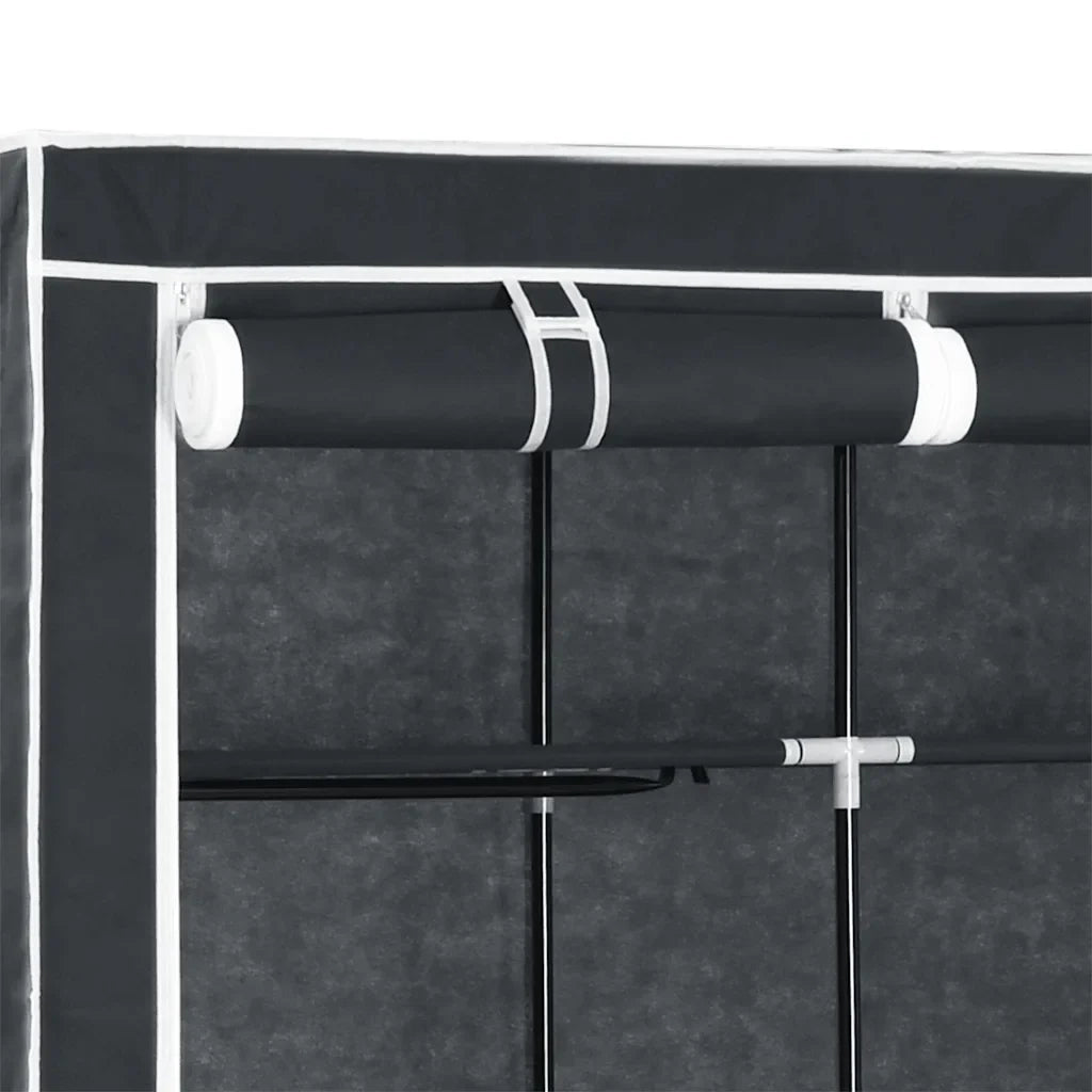 Armadio portatile con scomparti e barre 150 x 45 x 175 cm pratico e resistente in tessuto nero 02_0046443