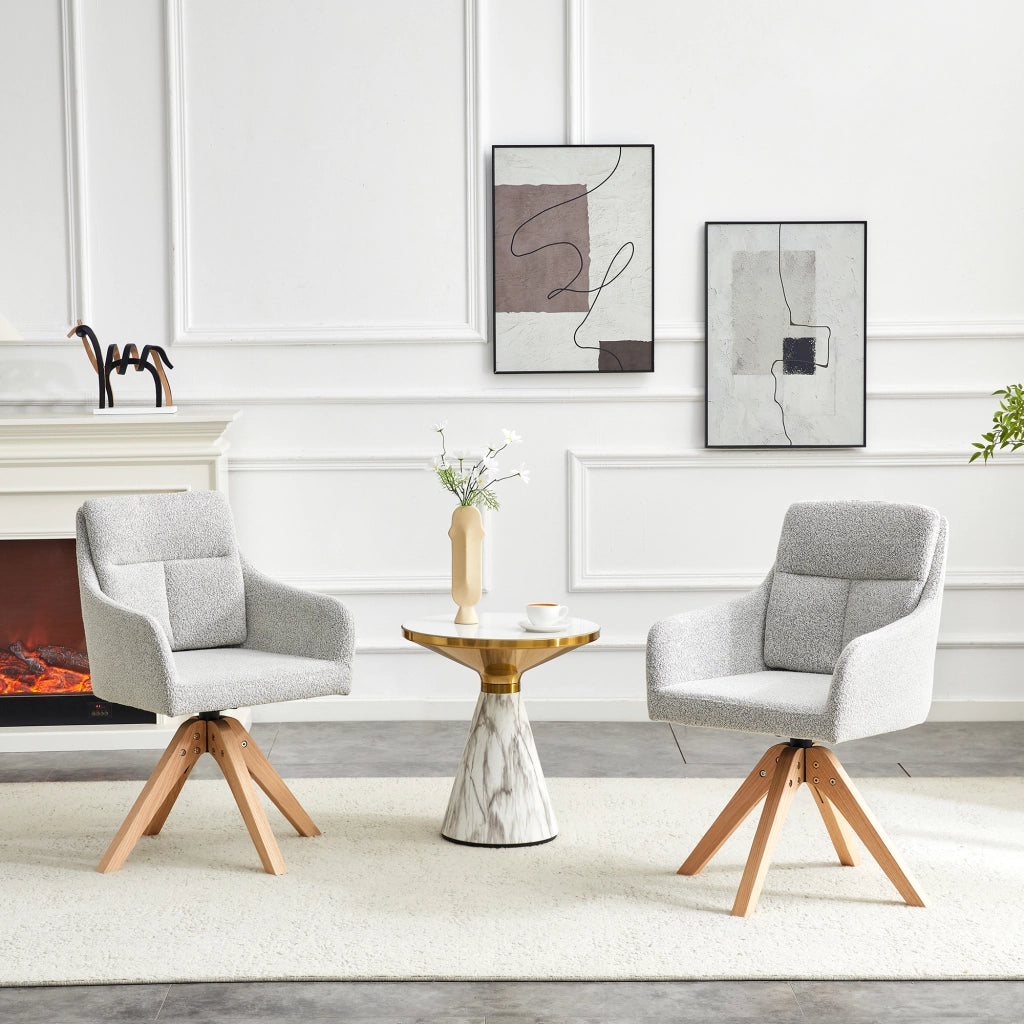 SEDIA Girevole Set da 2 pezzi 87 cm Tessuto grigio chiaro e legno massello