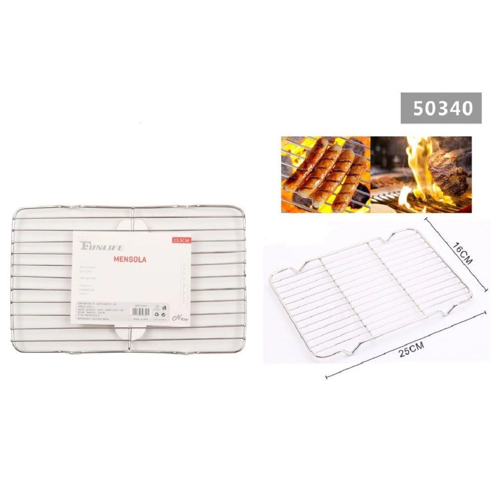 Trade Shop - Griglia In Acciaio 25.5x16cm Mensola Per Barbecue Vapore Cuocere Arrostire 50340 -