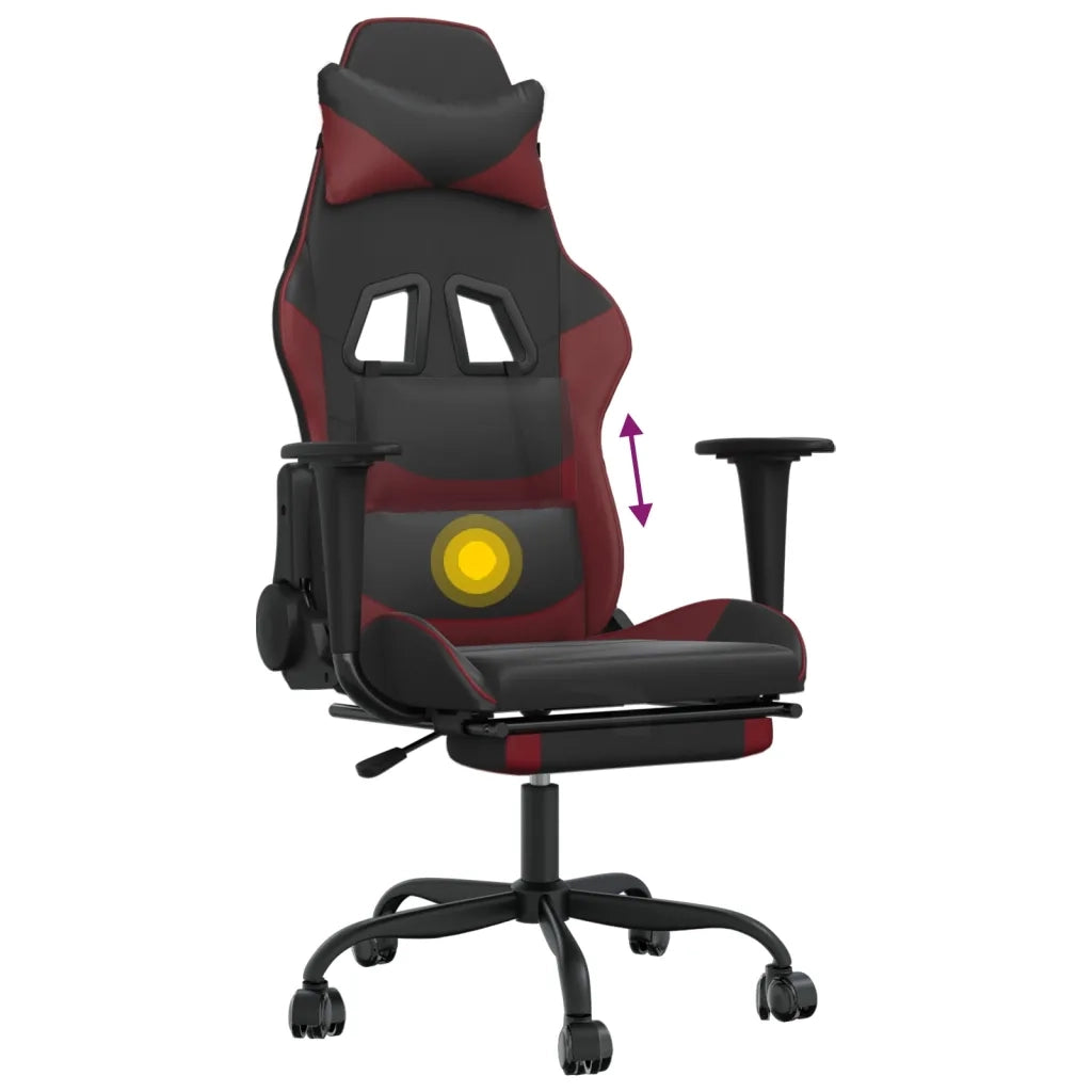 Sedia Gaming | Sedia da e-sports Massaggio Poggiapiedi Nero e Rosso Vino Similpelle