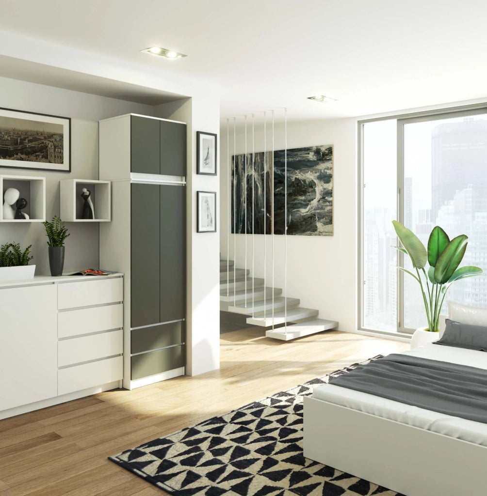 Armadio AKORD S60 con sopralzo Bianca 60 cm 2 ante 2 cassetti inserto frontale Grigio Grafite 60x51x234 cm